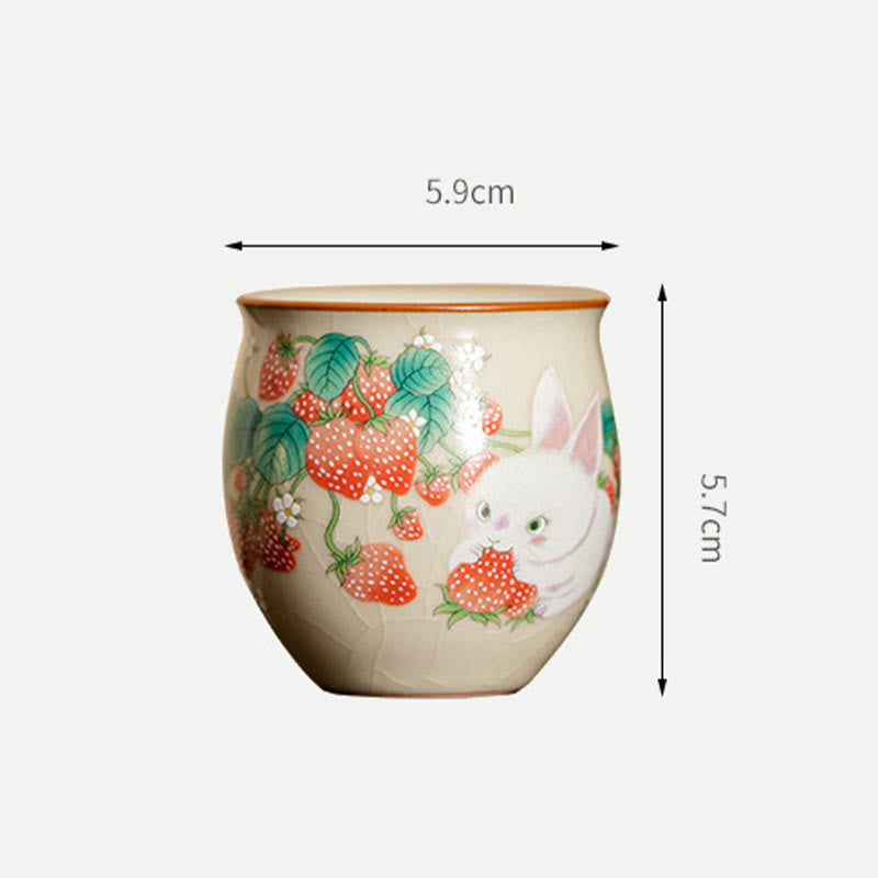 Buddha Stones Small Strawberry Rabbit Teacup Kung Fu Tea Cup 90ml With Gift Box - image 13