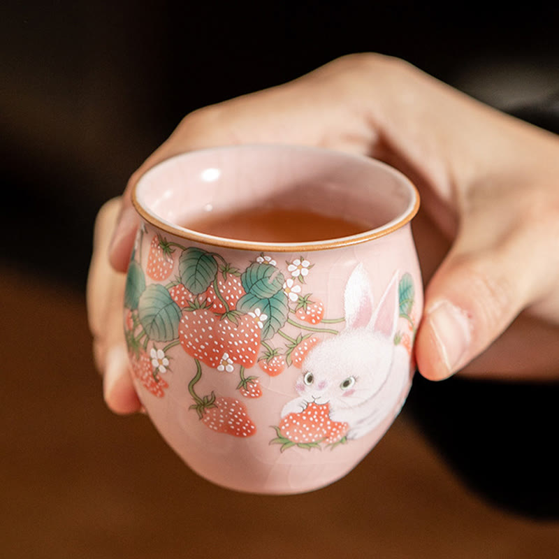 Buddha Stones Small Strawberry Rabbit Teacup Kung Fu Tea Cup 90ml With Gift Box - image 17