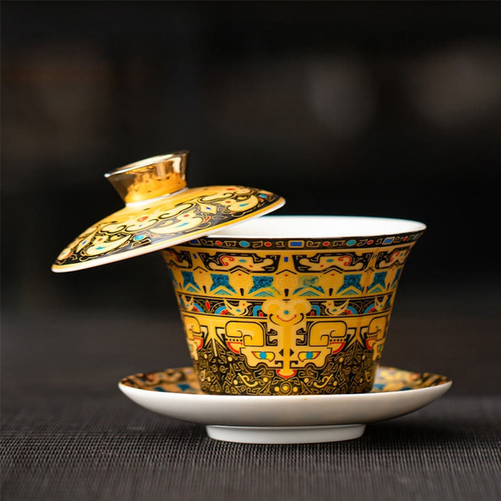 Buddha Stones Thangka Dragon Buddhas Dunhuang Ceramic Gaiwan Sancai Kung Fu Tea Cup And Saucer With Lid Gift Box 180ml - image 9