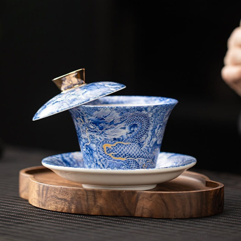 Buddha Stones Thangka Dragon Buddhas Dunhuang Ceramic Gaiwan Sancai Kung Fu Tea Cup And Saucer With Lid Gift Box 180ml - image 4