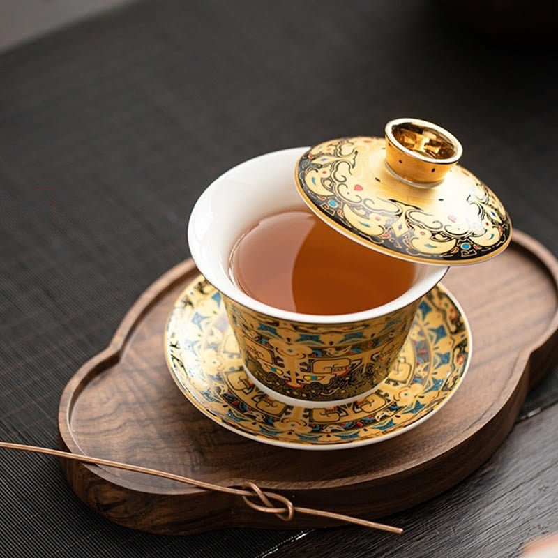 Buddha Stones Thangka Dragon Buddhas Dunhuang Ceramic Gaiwan Sancai Kung Fu Tea Cup And Saucer With Lid Gift Box 180ml - image 10