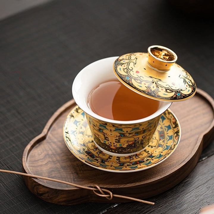 Buddha Stones Thangka Dragon Buddhas Dunhuang Ceramic Gaiwan Sancai Kung Fu Tea Cup And Saucer With Lid Gift Box 180ml - image 10