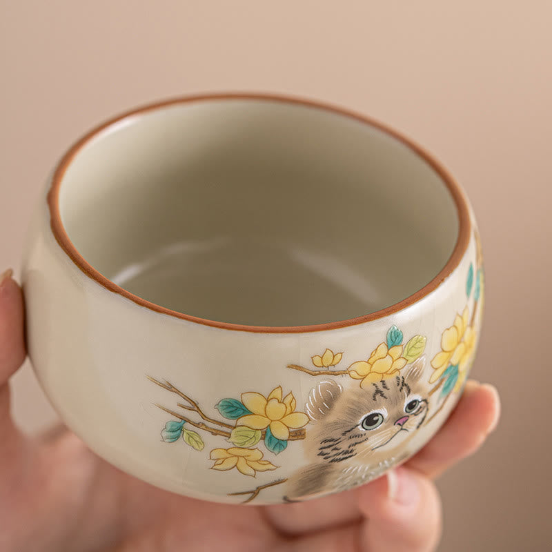 Buddha Stones Cute Cat Yellow Flowers Rabbit Teacup Kung Fu Tea Cup - image 2