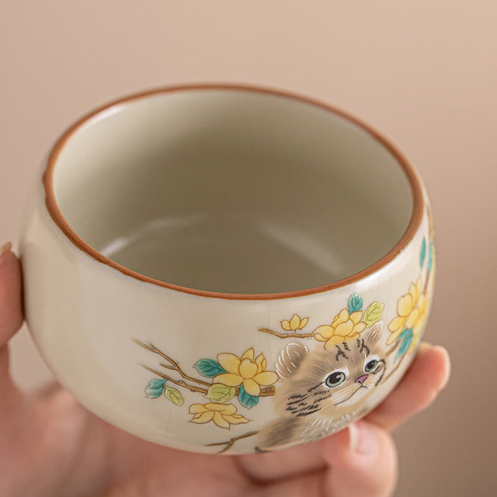 Buddha Stones Cute Cat Yellow Flowers Rabbit Teacup Kung Fu Tea Cup - image 2