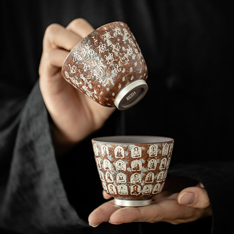 Buddha Stones Ten Thousand Buddha Poems Teacup Kung Fu Tea Cup 100ml With Gift Box - image 1
