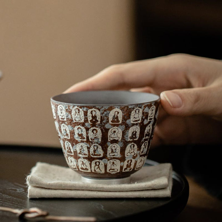 Buddha Stones Ten Thousand Buddha Poems Teacup Kung Fu Tea Cup 100ml With Gift Box - Ten Thousand Buddha(Gift Box) 7.2cm*5.7cm*100ml - image 0