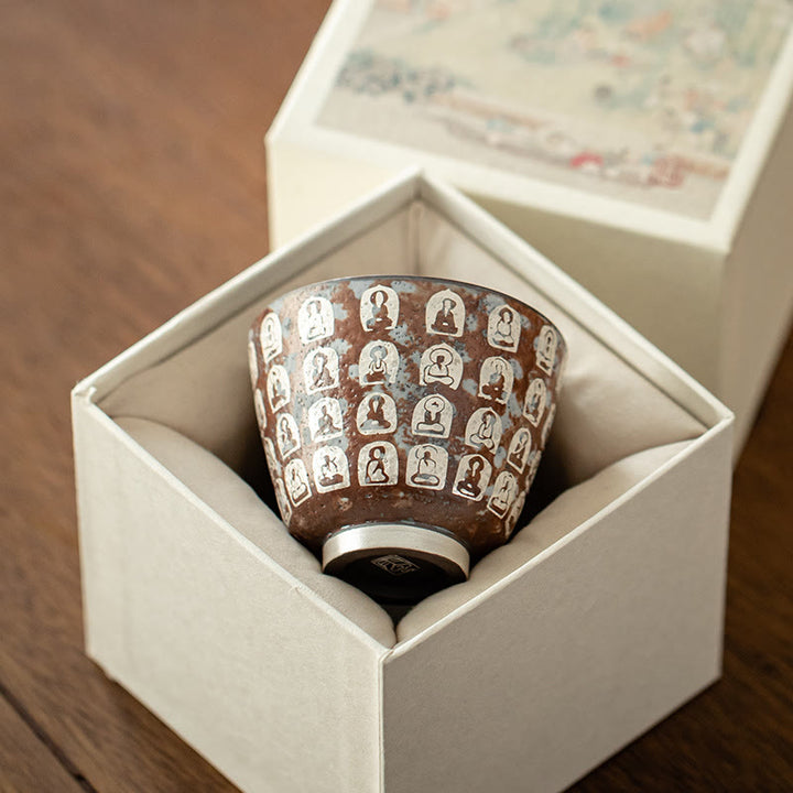 Buddha Stones Ten Thousand Buddha Poems Teacup Kung Fu Tea Cup 100ml With Gift Box - image 13