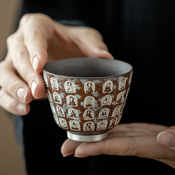 Buddha Stones Ten Thousand Buddha Poems Teacup Kung Fu Tea Cup 100ml With Gift Box - image 2