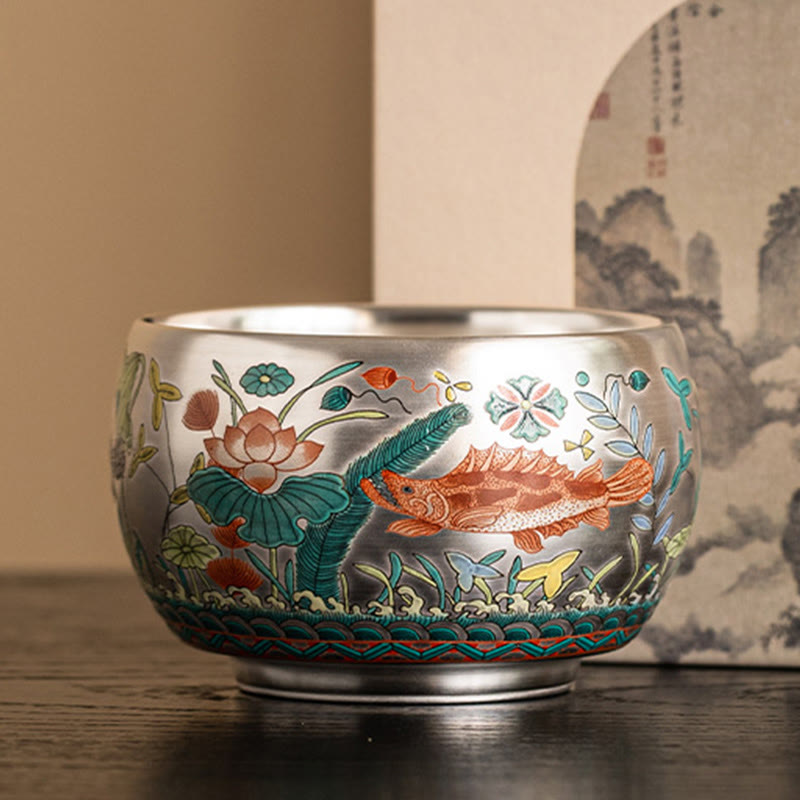 Buddha Stones Fish Lotus Seaweed Valley Mountains Pine Tree Dragon Teacup Kung Fu Tea Cup With Gift Box - Fish 9.0cm*5.6cm*160ml - image 1