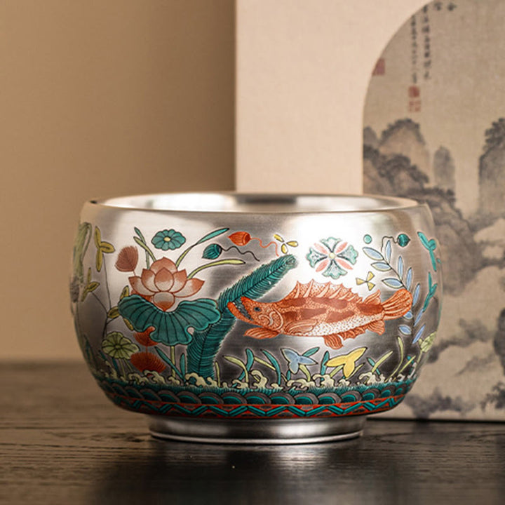 Buddha Stones Fish Lotus Seaweed Valley Mountains Pine Tree Dragon Teacup Kung Fu Tea Cup With Gift Box - Fish 9.0cm*5.6cm*160ml - image 1