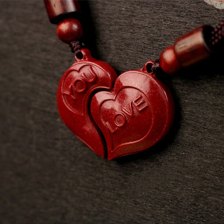 Buddha Stones 2Pcs LOVE YOU Natural Cinnabar Love Heart String Blessing Couple Necklace Pendant - Cinnabar - image 0