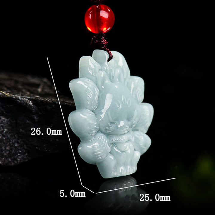 Buddha Stones Natural Green Jade Nine Tailed Fox Abundance Necklace Pendant - image 7