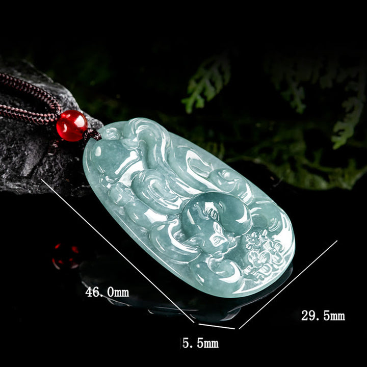 Buddha Stones Natural Green Jade Nine Tailed Fox Flowers Luck Necklace Pendant - image 7
