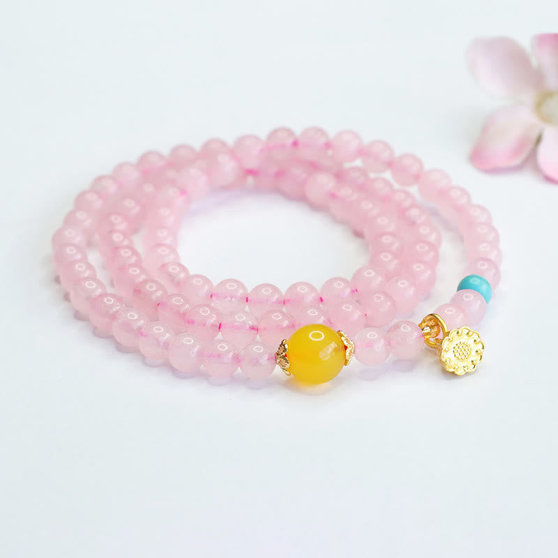 Buddha Stones Pink Crystal Multi-Circle Yellow Chalcedony Lotus Warmth Bracelet - image 2