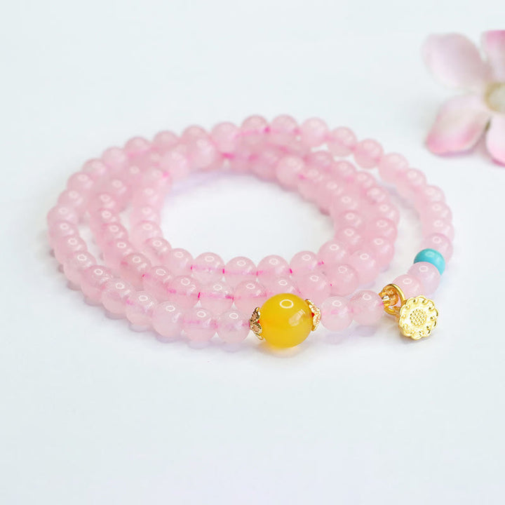 Buddha Stones Pink Crystal Multi-Circle Yellow Chalcedony Lotus Warmth Bracelet - image 2