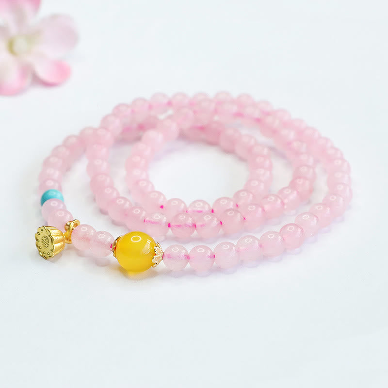 Buddha Stones Pink Crystal Multi-Circle Yellow Chalcedony Lotus Warmth Bracelet - image 6