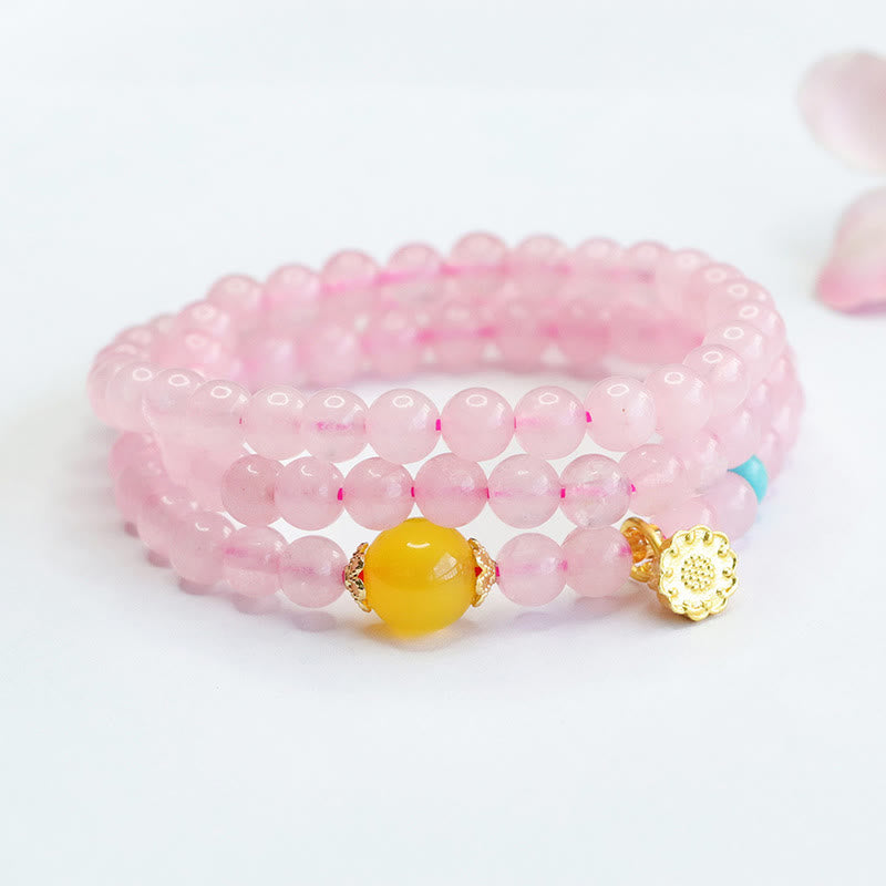 Buddha Stones Pink Crystal Multi-Circle Yellow Chalcedony Lotus Warmth Bracelet - image 3