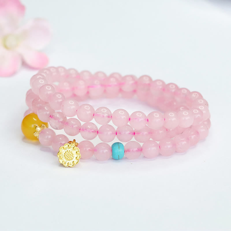 Buddha Stones Pink Crystal Multi-Circle Yellow Chalcedony Lotus Warmth Bracelet - image 4