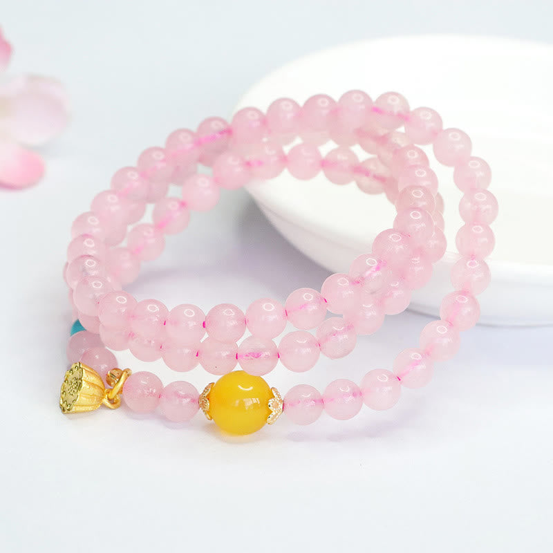 Buddha Stones Pink Crystal Multi-Circle Yellow Chalcedony Lotus Warmth Bracelet - image 1