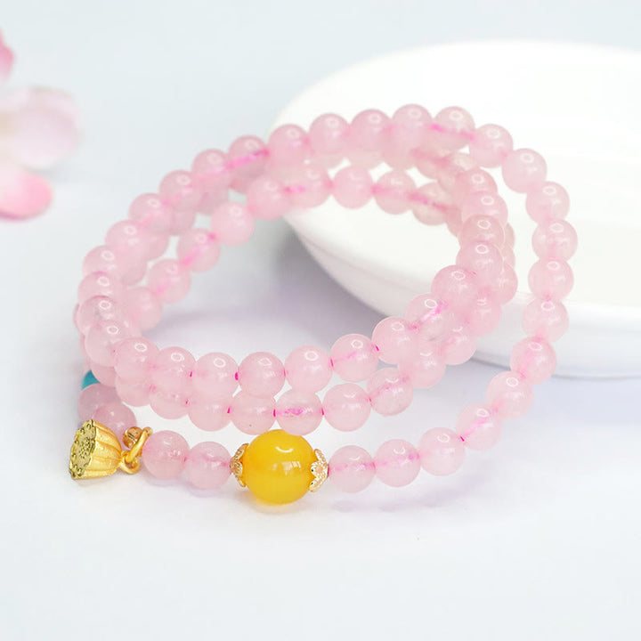 Buddha Stones Pink Crystal Multi-Circle Yellow Chalcedony Lotus Warmth Bracelet - image 1