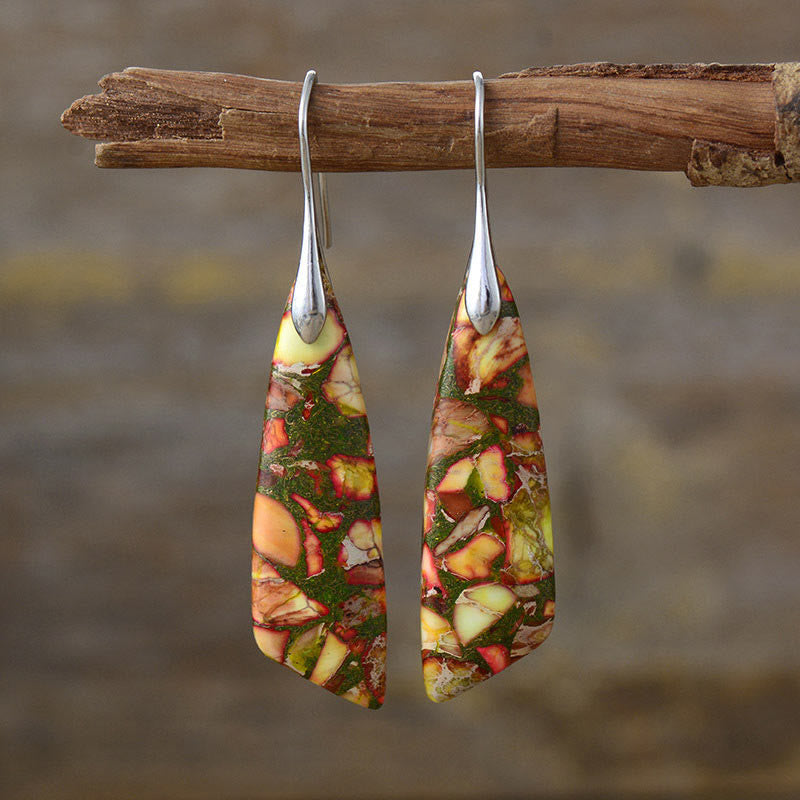 Buddha Stones Natural Emperor Stone Geometric Crystal Anti-Stress Earrings - Yellow Emperor Stone(Copper Posts)-Silvery - image 9