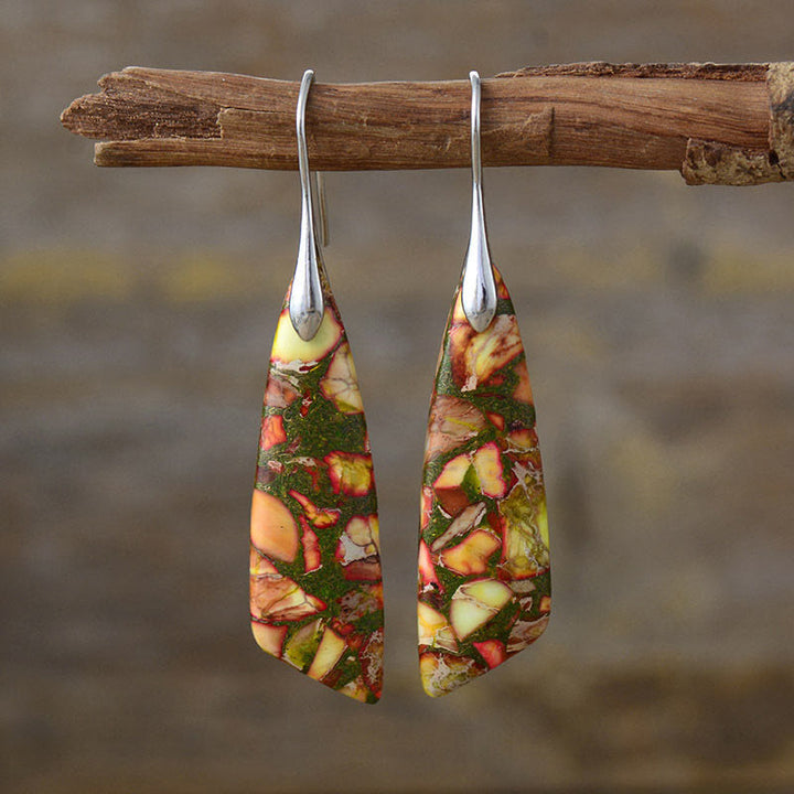 Buddha Stones Natural Emperor Stone Geometric Crystal Anti-Stress Earrings - Yellow Emperor Stone(Copper Posts)-Silvery - image 9