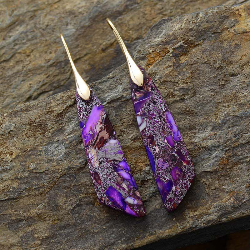 Buddha Stones Natural Emperor Stone Geometric Crystal Anti-Stress Earrings - Purple Emperor Stone(Copper Posts)-Golden - image 10