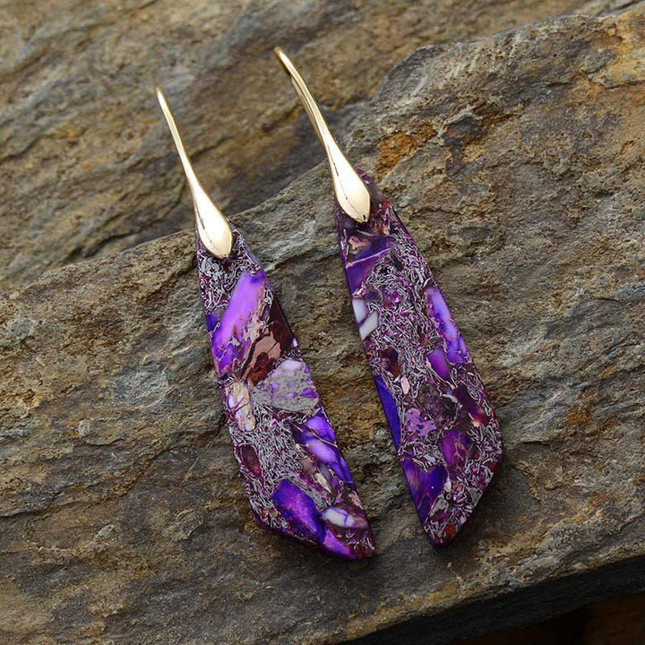Buddha Stones Natural Emperor Stone Geometric Crystal Anti-Stress Earrings - Purple Emperor Stone(Copper Posts)-Golden - image 10