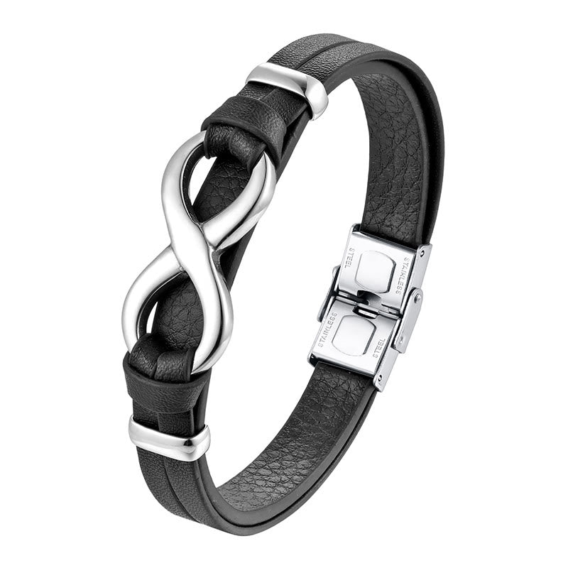 Buddha Stones Endless Knot Titanium Steel Strengthen Leather Buckle Bracelet - image 1