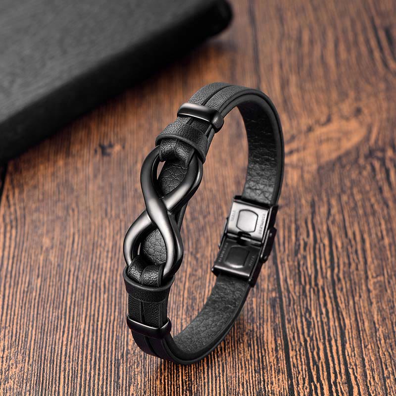 Buddha Stones Endless Knot Titanium Steel Strengthen Leather Buckle Bracelet - Black(Wrist Circumference: 18-20cm) - image 2