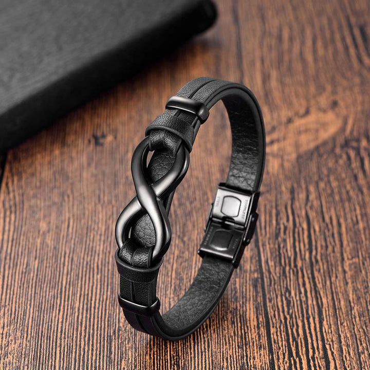 Buddha Stones Endless Knot Titanium Steel Strengthen Leather Buckle Bracelet - Black(Wrist Circumference: 18-20cm) - image 2
