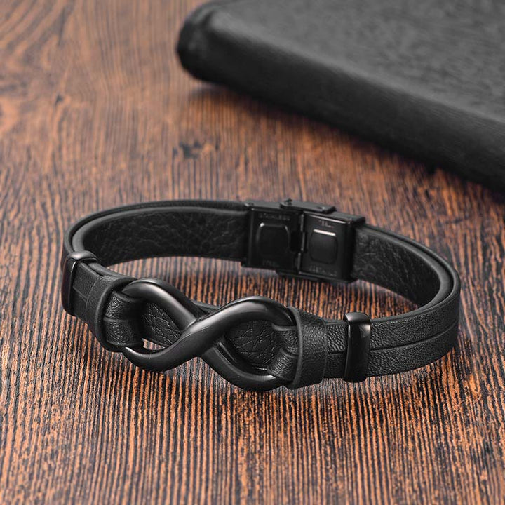 Buddha Stones Endless Knot Titanium Steel Strengthen Leather Buckle Bracelet - image 3