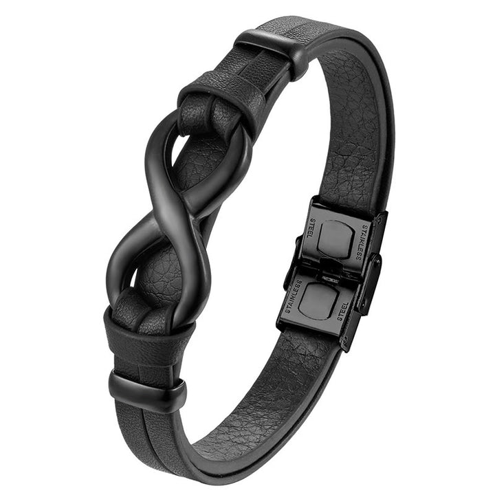 Buddha Stones Endless Knot Titanium Steel Strengthen Leather Buckle Bracelet - image 4