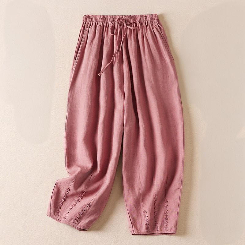 Buddha Stones Summer Small Flower Embroidery  Harem Pants With Pockets - LightPink - US8-10，UK/AU12-14，EU40-42 (2XL) - image 9