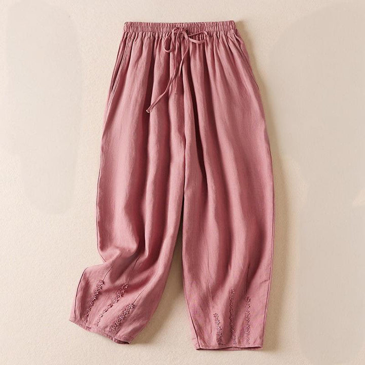 Buddha Stones Summer Small Flower Embroidery  Harem Pants With Pockets - LightPink - US8-10，UK/AU12-14，EU40-42 (2XL) - image 9