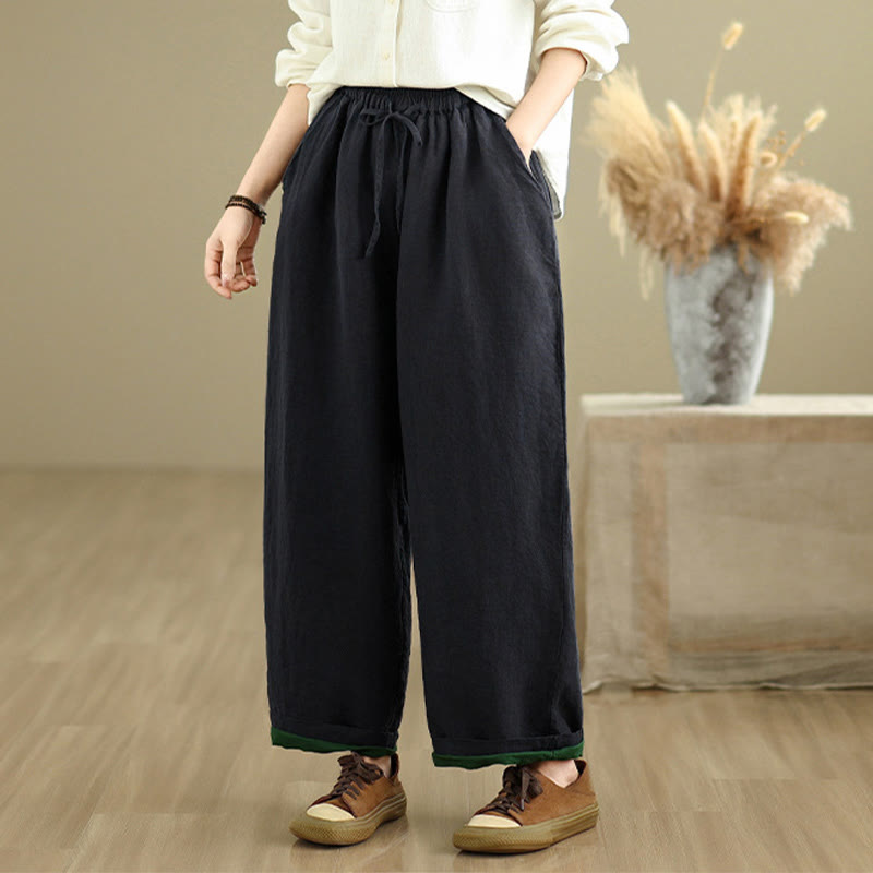 Buddha Stones Spring Casual Simple Design Drawstring Cotton Linen Women's Wide Leg Pants With Pockets - image 20