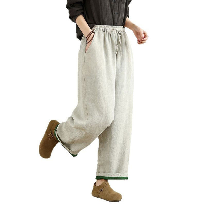 Buddha Stones Spring Casual Simple Design Drawstring Cotton Linen Women's Wide Leg Pants With Pockets - image 7