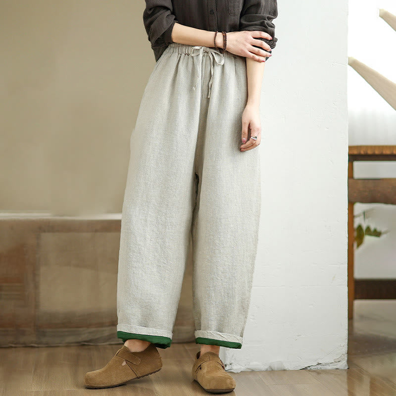 Buddha Stones Spring Casual Simple Design Drawstring Cotton Linen Women's Wide Leg Pants With Pockets - image 2