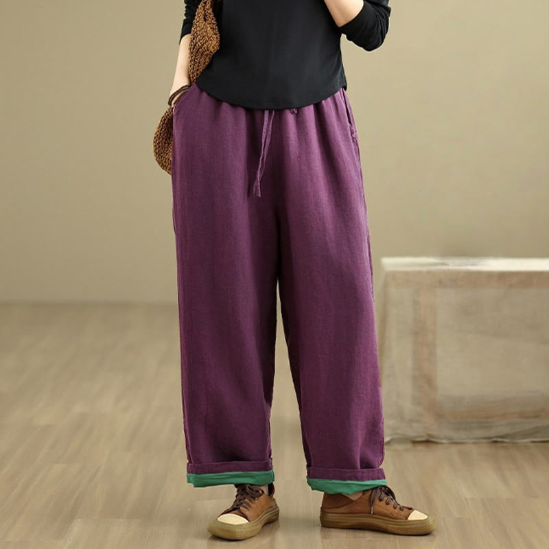 Buddha Stones Spring Casual Simple Design Drawstring Cotton Linen Women's Wide Leg Pants With Pockets - image 9