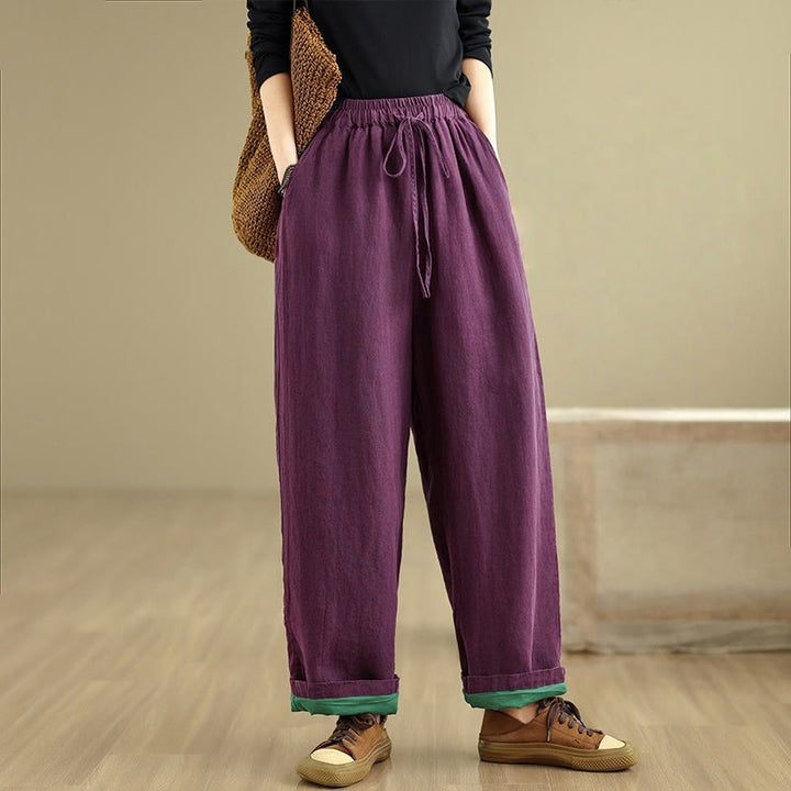 Buddha Stones Spring Casual Simple Design Drawstring Cotton Linen Women's Wide Leg Pants With Pockets - Purple - US8-10，UK/AU12-14，EU40-42 (2XL) - image 8