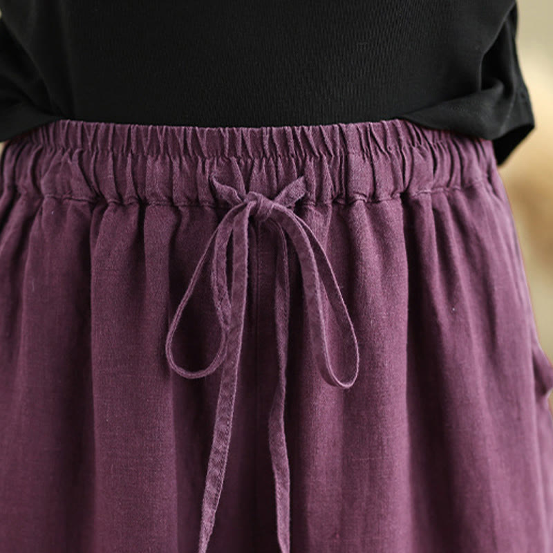 Buddha Stones Spring Casual Simple Design Drawstring Cotton Linen Women's Wide Leg Pants With Pockets - image 14