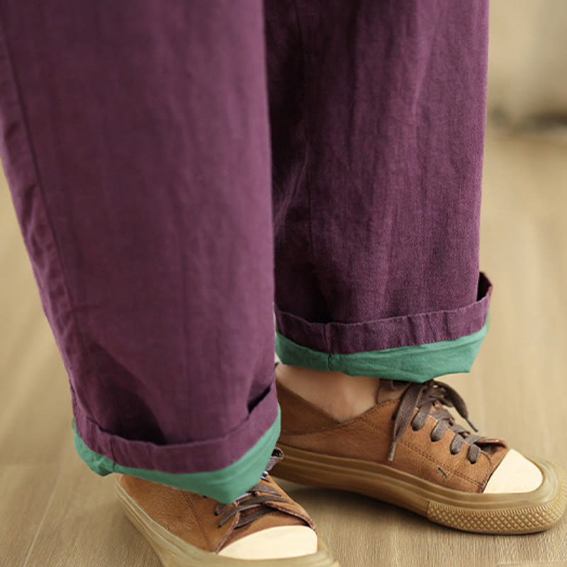 Buddha Stones Spring Casual Simple Design Drawstring Cotton Linen Women's Wide Leg Pants With Pockets - image 17