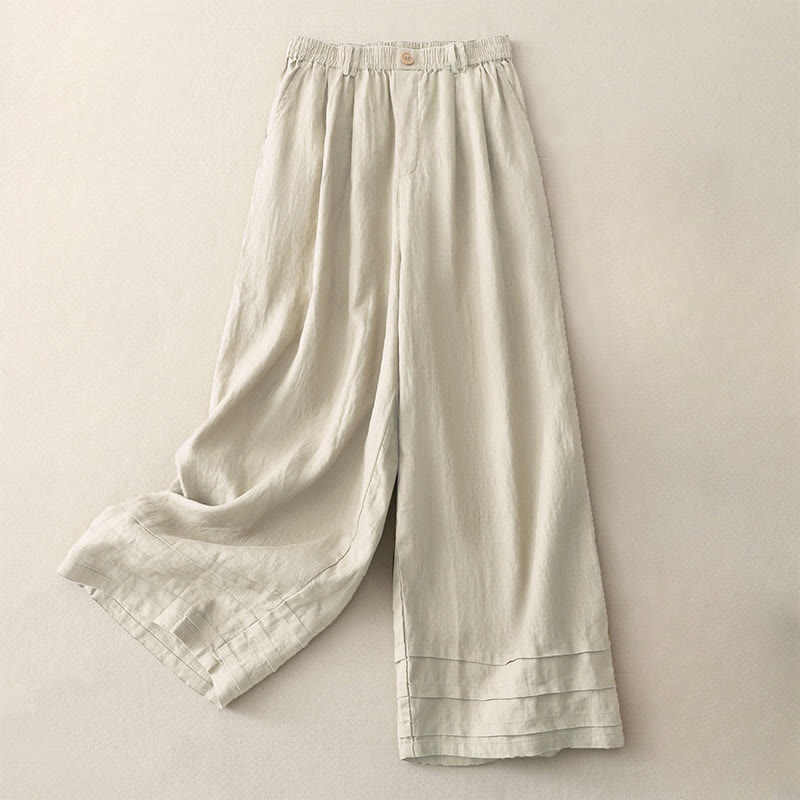 Buddha Stones Spring Casual Simple Design Drawstring Cotton Linen Women's Wide Leg Pants With Pockets - image 6