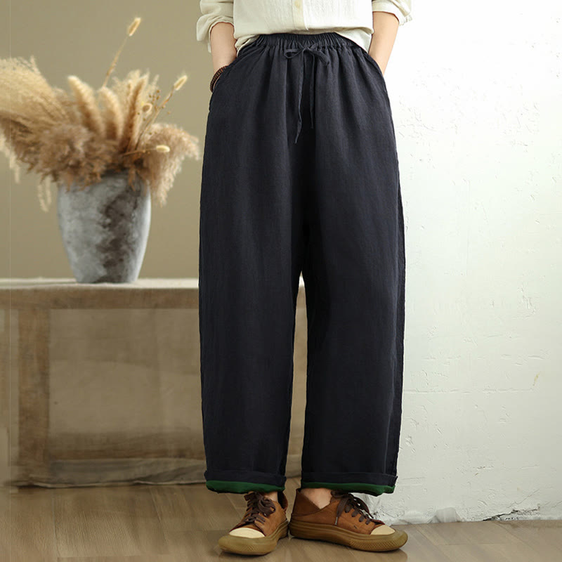 Buddha Stones Spring Casual Simple Design Drawstring Cotton Linen Women's Wide Leg Pants With Pockets - image 19