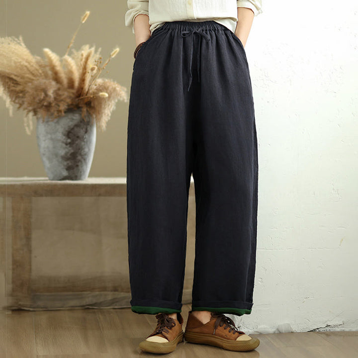 Buddha Stones Spring Casual Simple Design Drawstring Cotton Linen Women's Wide Leg Pants With Pockets - image 19