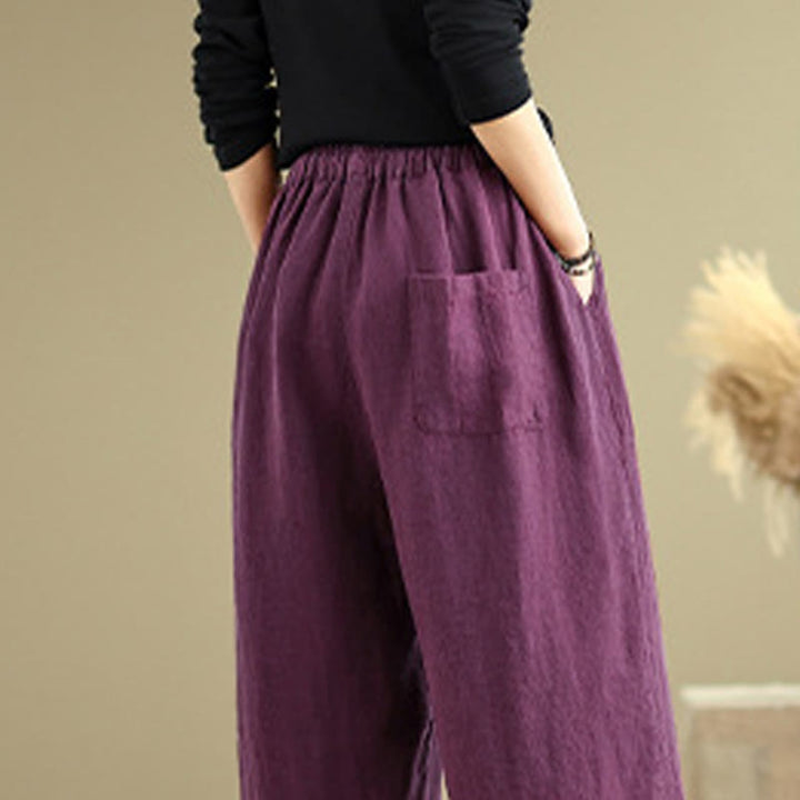 Buddha Stones Spring Casual Simple Design Drawstring Cotton Linen Women's Wide Leg Pants With Pockets - image 13