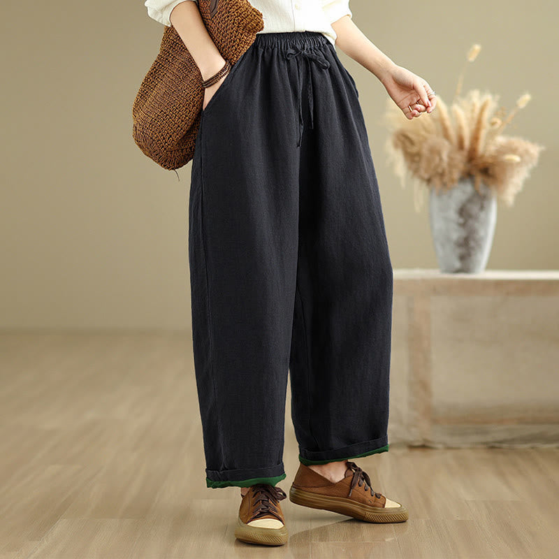 Buddha Stones Spring Casual Simple Design Drawstring Cotton Linen Women's Wide Leg Pants With Pockets - image 21