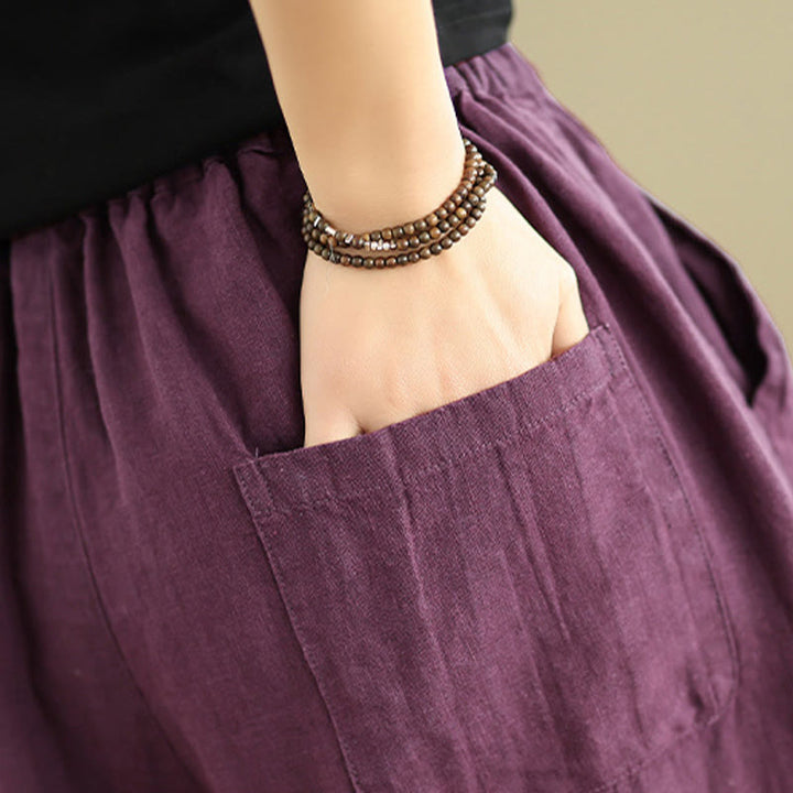 Buddha Stones Spring Casual Simple Design Drawstring Cotton Linen Women's Wide Leg Pants With Pockets - image 16