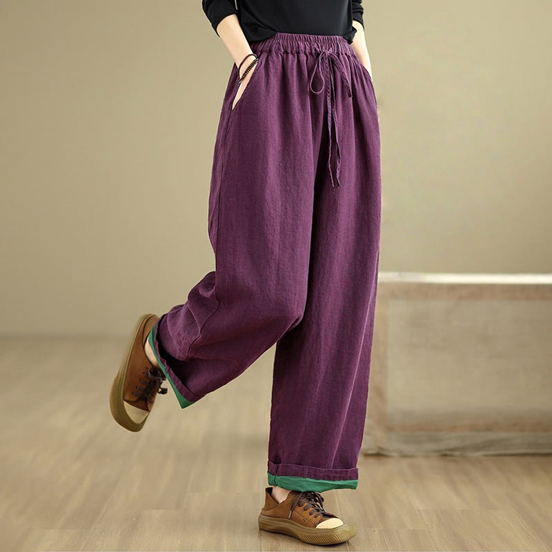 Buddha Stones Spring Casual Simple Design Drawstring Cotton Linen Women's Wide Leg Pants With Pockets - image 10