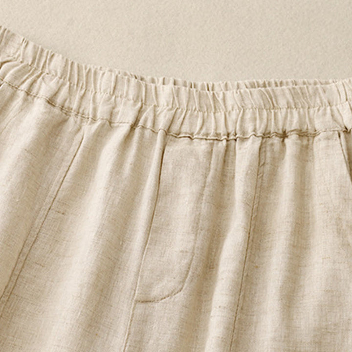 Buddha Stones Summer Solid Color Side Button Design Cotton Linen Women's Harem Pants With Pockets - image 6